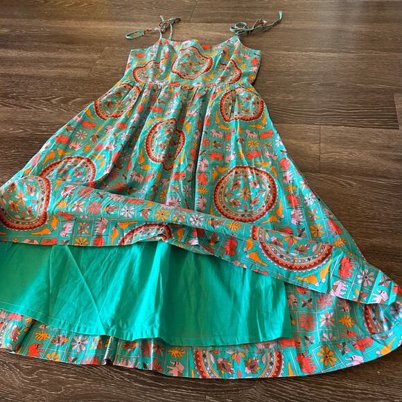 EUC Drake’s for J.Crew Elephant Tile Print Dress 2 Tie Shoulder Cotton Sundress - Picture 9 of 16